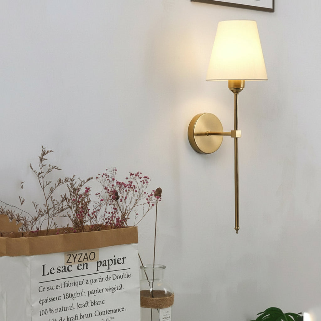Freyza - LED Wall Sconce Light – Modern American Copper White Linen Fabric (36x14cm / 14.2x5.5in)