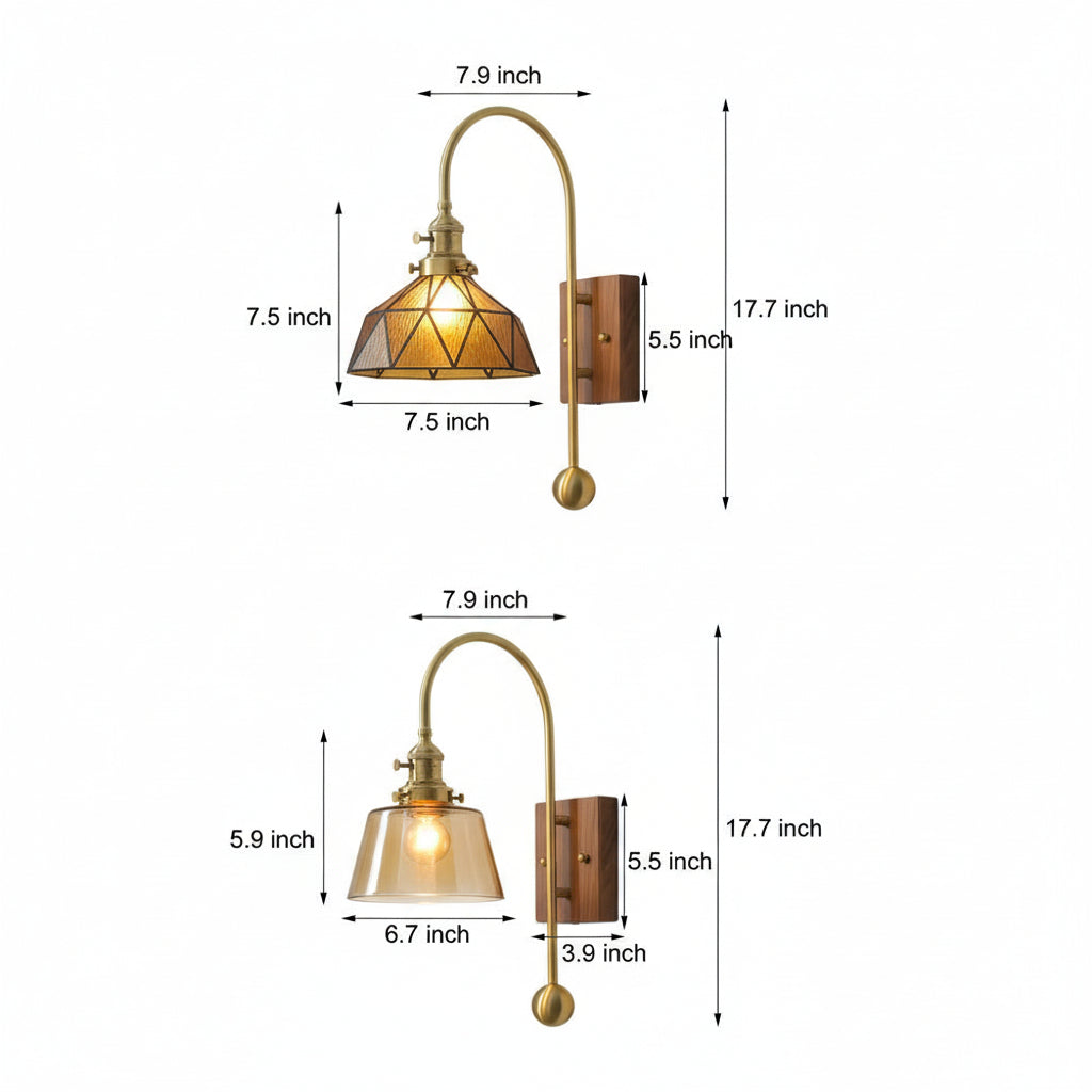 Freyza - LED Wall Sconce Light – Retro Industrial High Arm Brass Glass (30x15cm / 11.8x5.9in)