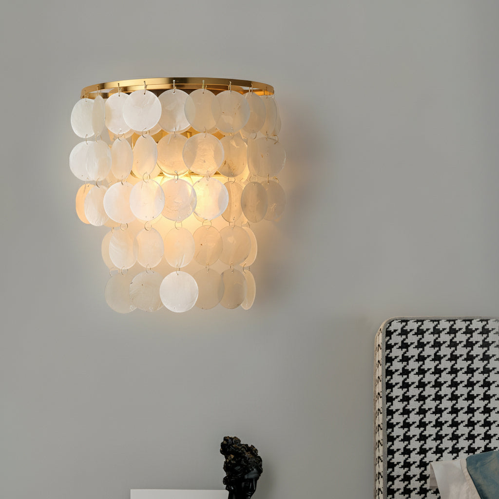 Freyza - Coastal Capiz Shell LED Wall Sconce – Natural Sea Shell Bedside Wall Lamp - Gold/Chrome