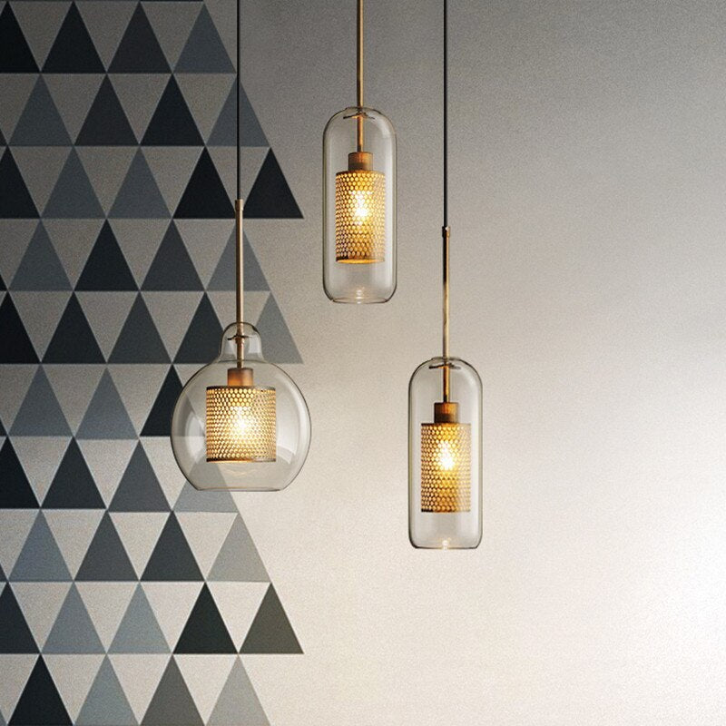 Freyza | Hessa Contemporary Golden Gold Glass Pendant Light – Contemporary Kitchen Dining Room