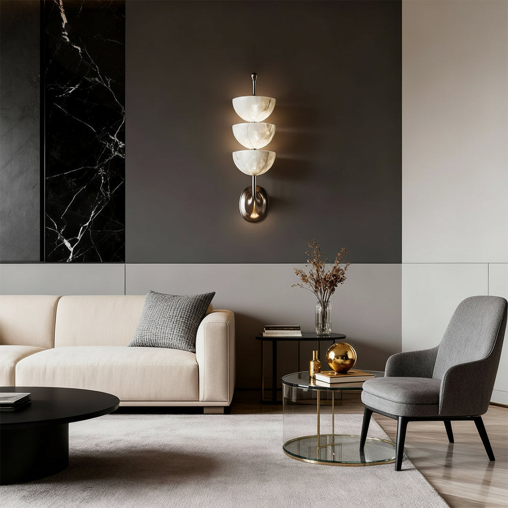 Freyza - LED Wall Sconce – Modern Minimalist Marble Copper Brass (40x12cm / 15.7x4.7in)