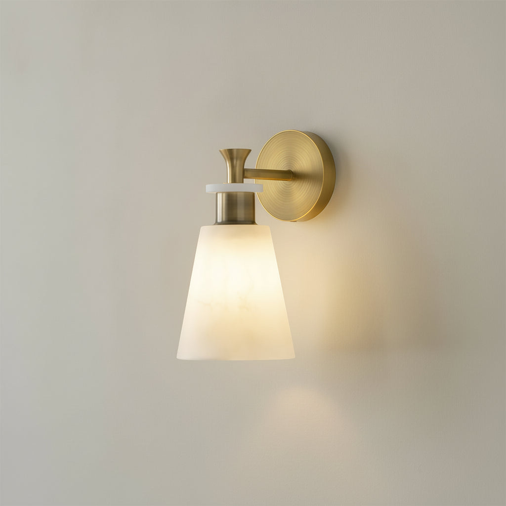 Freyza - LED Wall Sconce – Minimalist Brass Natural White Marble E14 (12x12x25cm)
