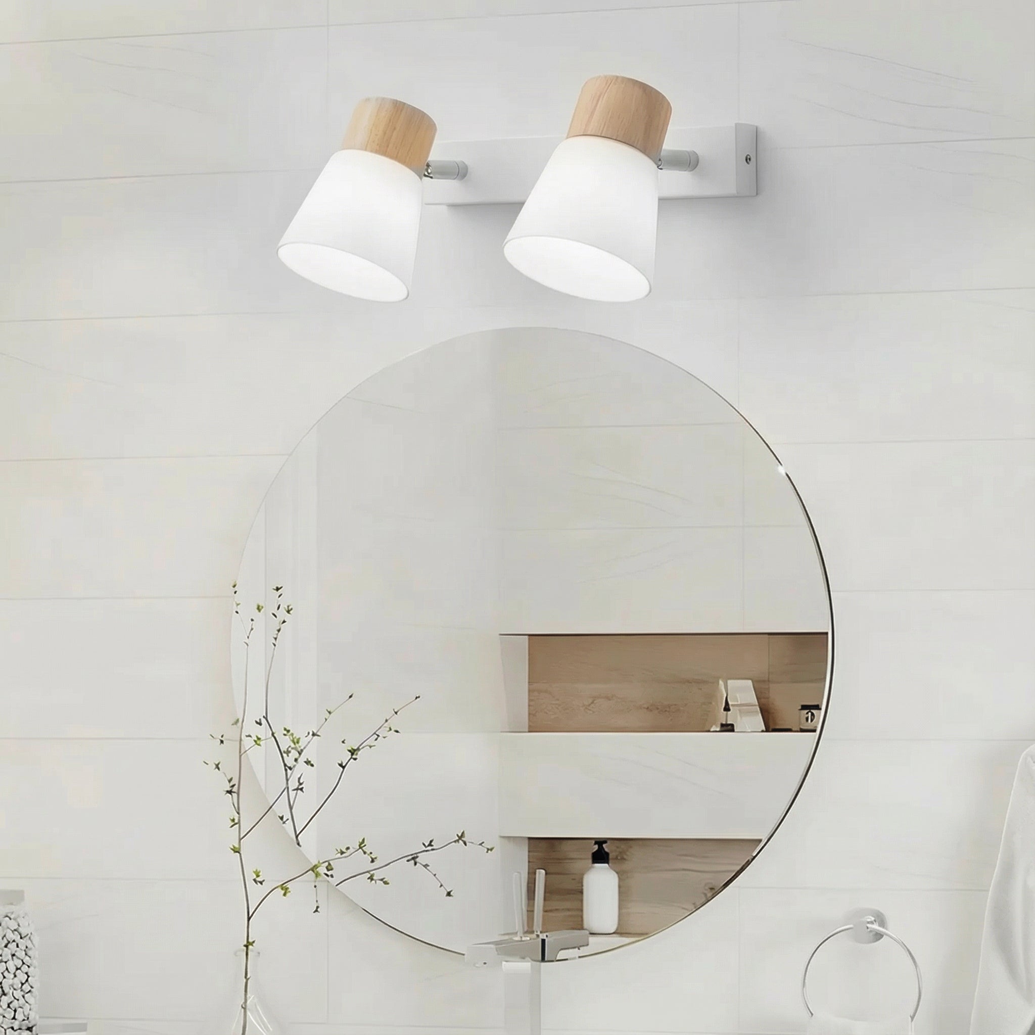 Freyza - Wall Sconce Rotatable Mid-Century Modern Cone Solid Wood Frosted Glass LED 12-30cm