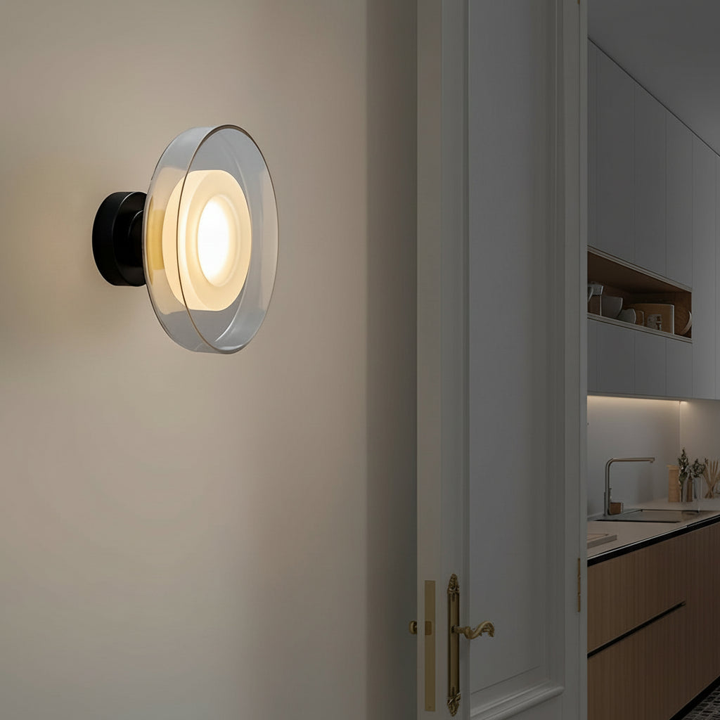 Freyza - LED Wall Sconce – Round Glass Smoke Gray Transparent (Integrated LED & 23cm)
