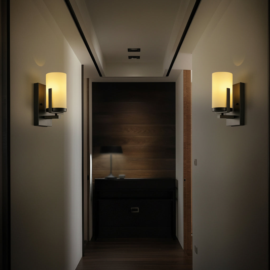 Freyza - LED Wall Sconce Light – Modern Glass Candlestick Iron Black (25x10cm / 10x4in)