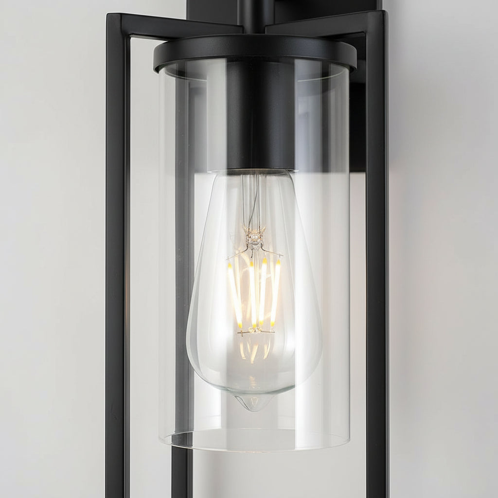 Freyza - LED Wall Sconce Light – Industrial Retro Black Iron Clear Glass (27x12cm / 10.6x4.7in