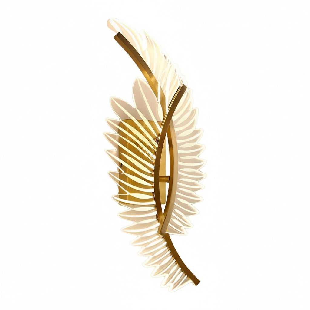 Freyza - LED Wall Sconce Light – Modern Acrylic Feather Copper Leaf (40x15cm / 15.7x5.9in)