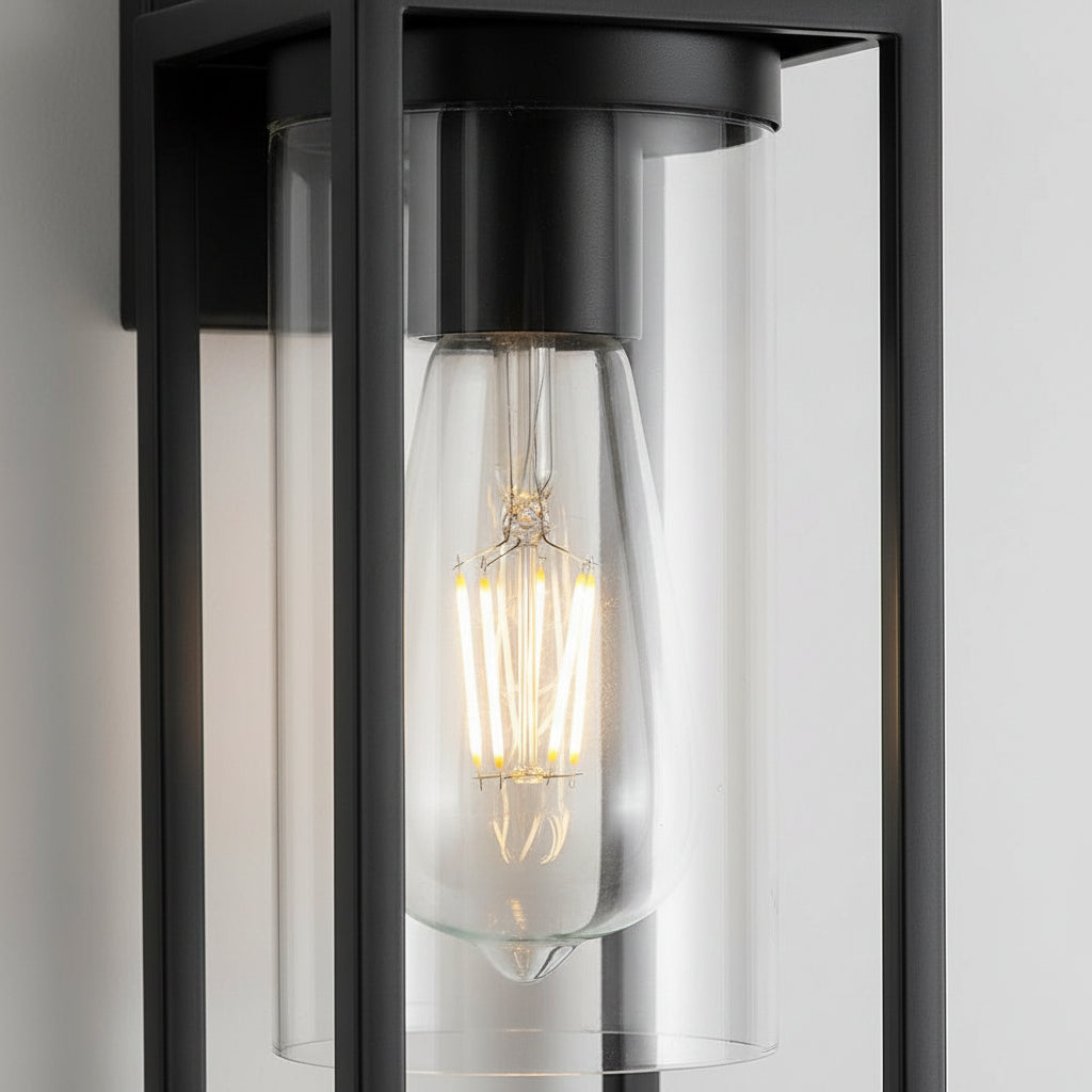 Freyza - LED Wall Sconce Light – Modern Rectangular Iron Glass Black (28x13cm / 11x5in)