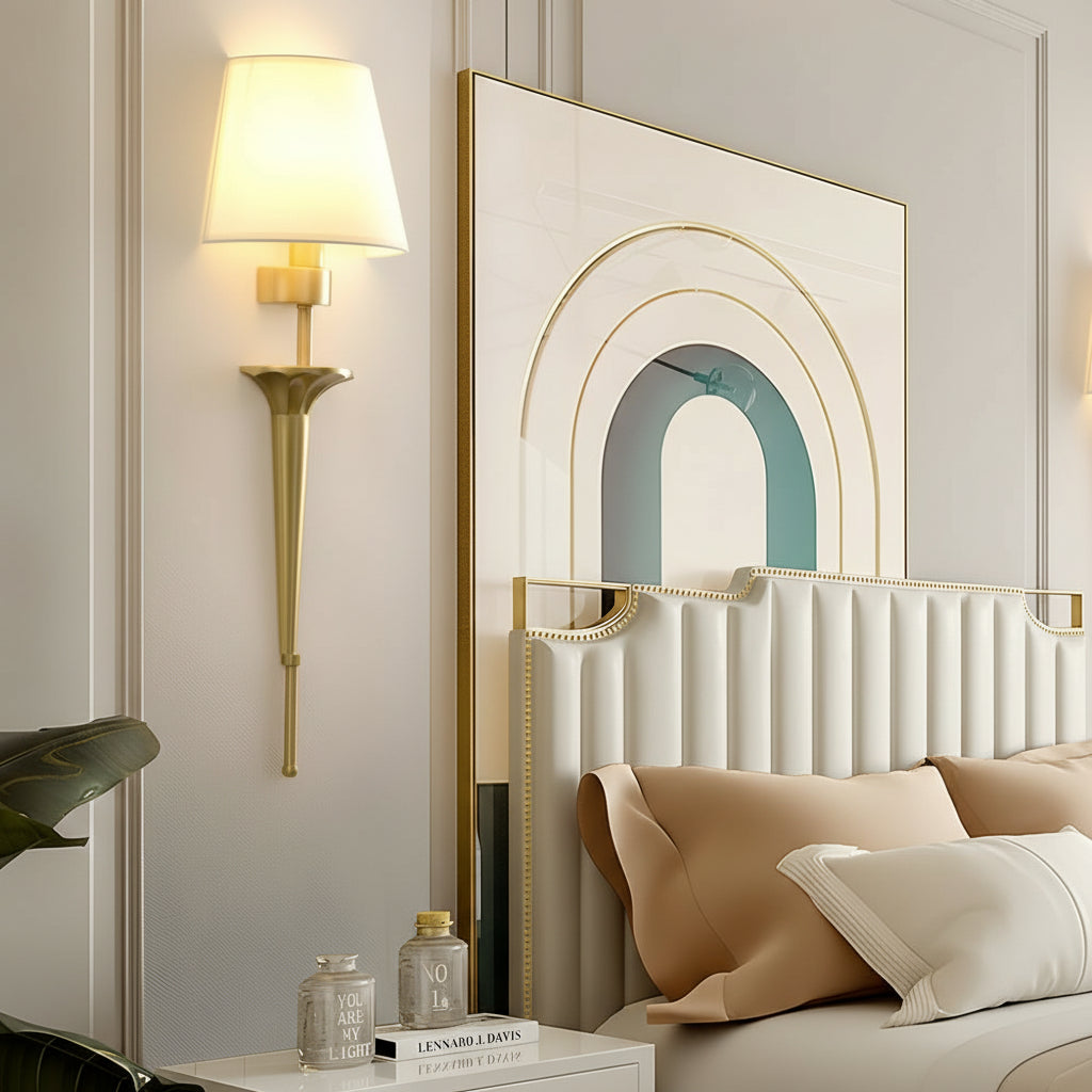 Freyza - LED Wall Sconce Light – Modern American Tall Copper Fabric Shade (66x22cm / 26x8.7in)