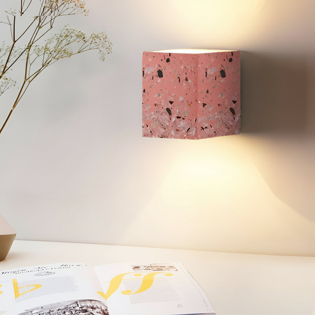 Freyza - Nordische Wandleuchte Würfel Auf/Ab Terrazzo-Stein G4 10cm / 4in quadratische industrielle Nachttischleuchte