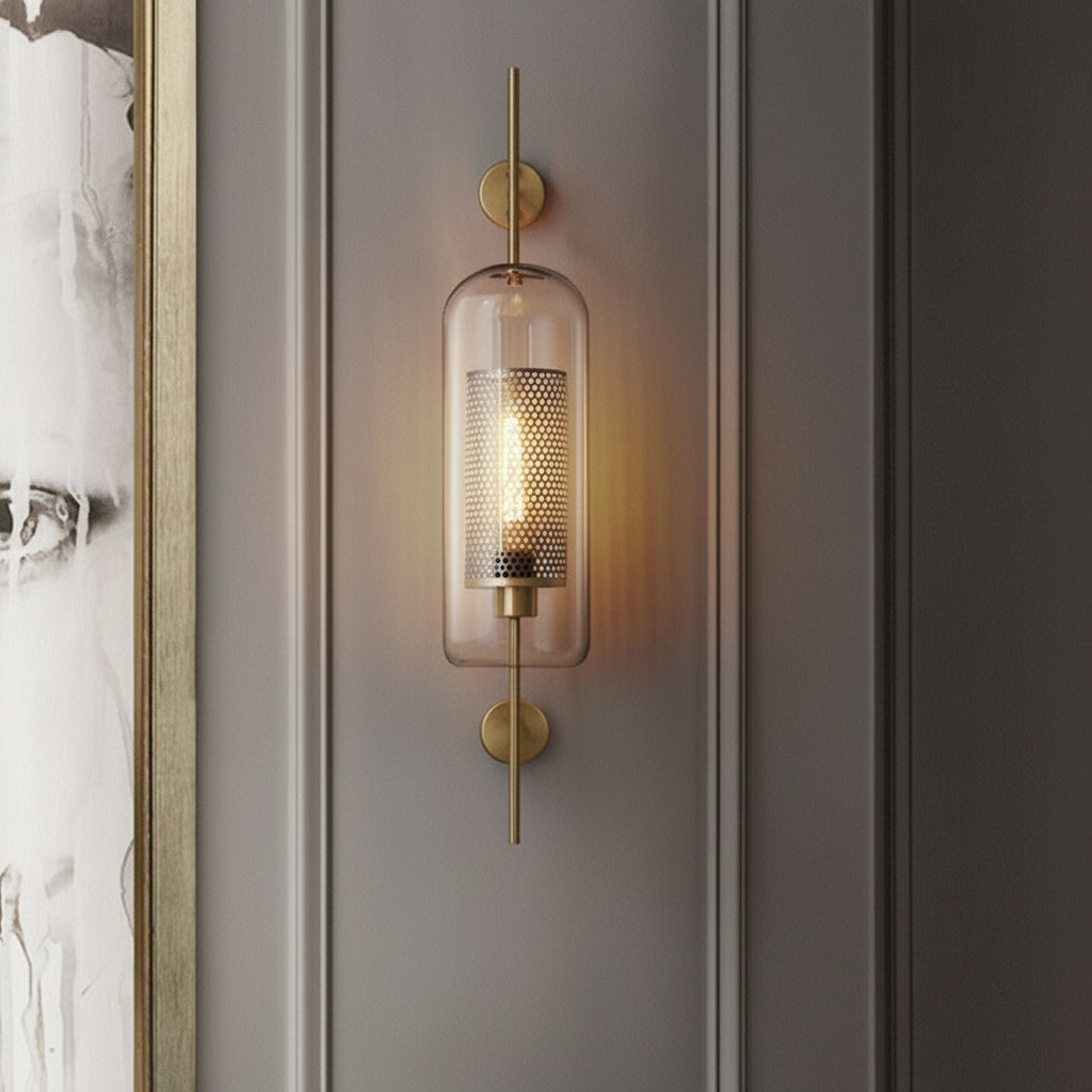 Freyza - Industrial Wall Sconce – Retro Glass Tank Antique Bronze Corridor Light (Clear Glass & 15-46cm)