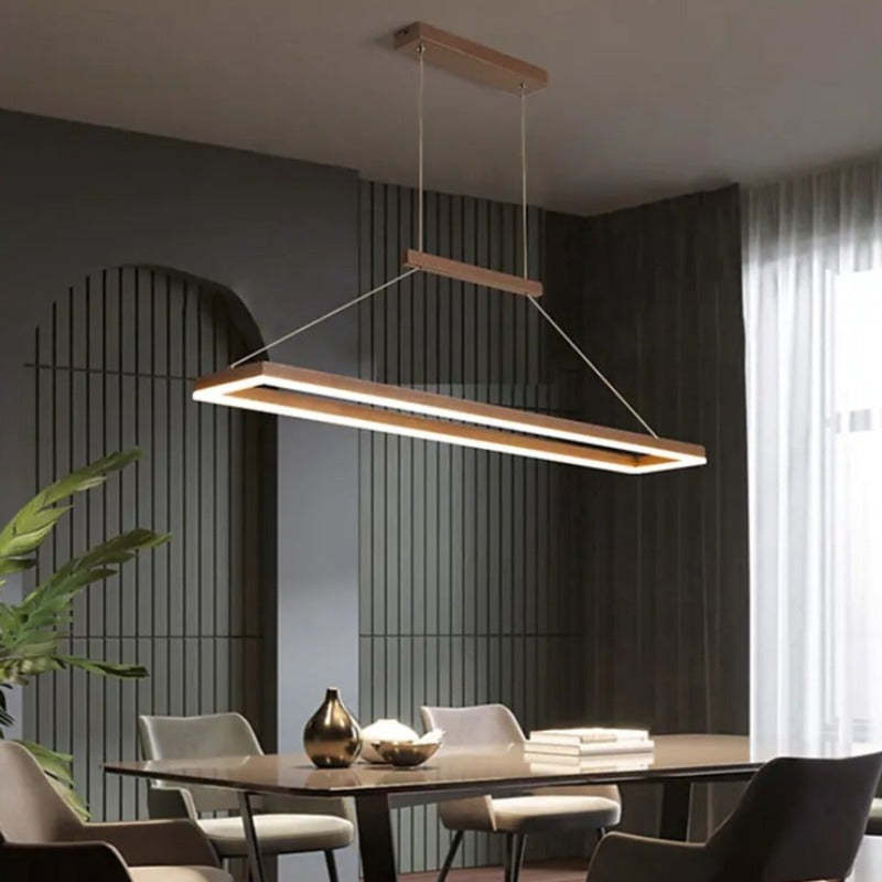 Freyza | Gloen moderne rechteckige goldfarbene Pendelleuchte – moderne Küche und Esszimmer