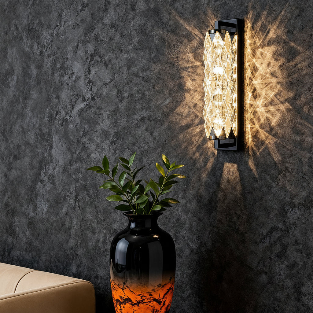 Freyza - LED Wall Sconce Light – Modern Geometric Crystal Stainless Steel (32-48cm / 12.6-18.9in)