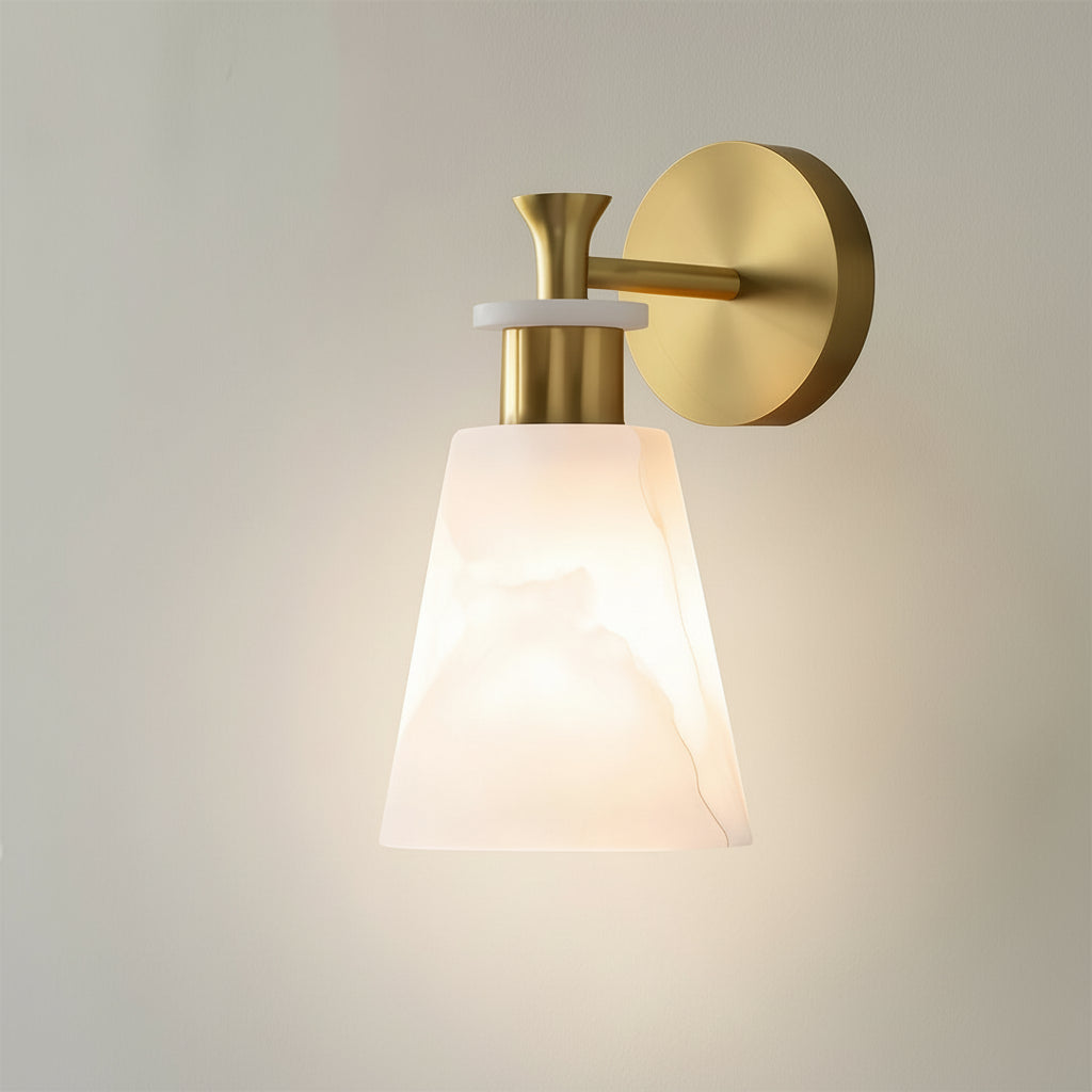 Freyza - LED Wall Sconce – Minimalist Brass Natural White Marble E14 (12x12x25cm)