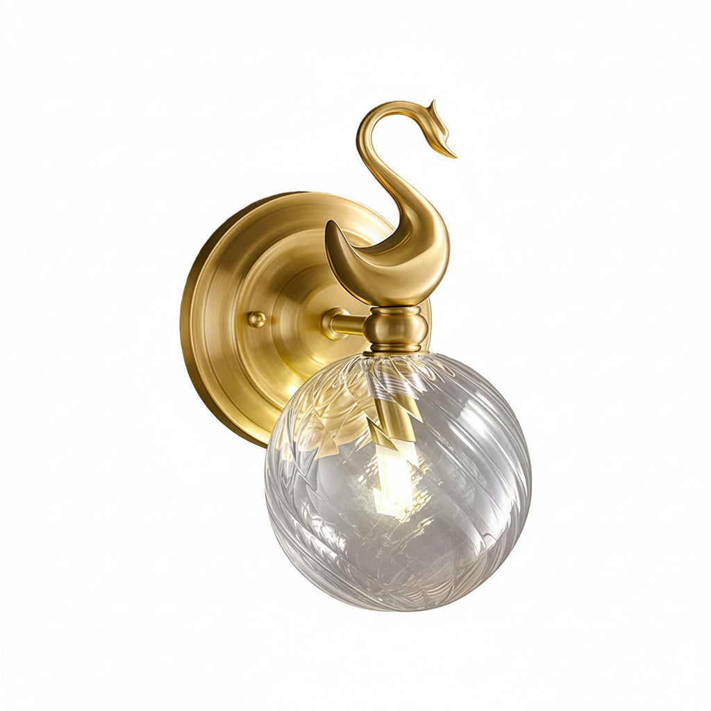 Freyza - LED Wall Sconce – Swan Motif Brass Swirl Glass G9 (23cm / 9in)
