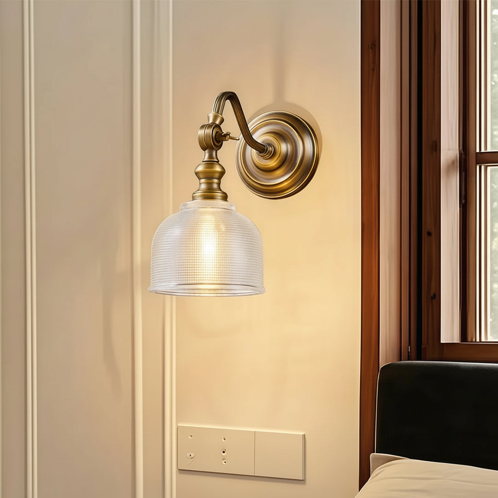 Freyza - LED Wall Sconce – American Retro Solid Brass Glass E14 (15x28cm)