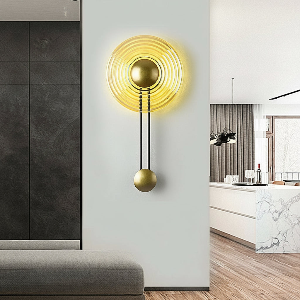 Freyza - Nordic Ripple Glass LED Wall Sconce – Modern Corrugated Circle Wall Light - Transparent/Amber