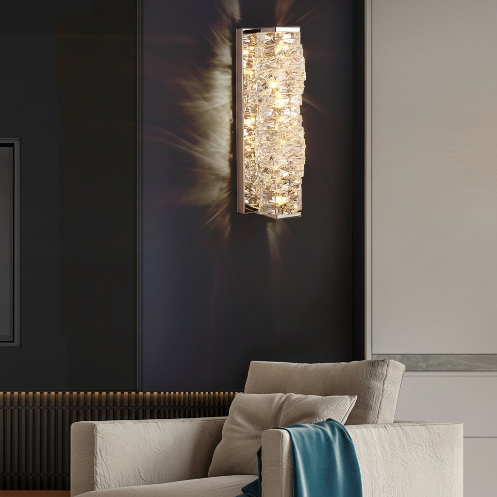 Freyza - Modern Crystal Pillar LED Wall Sconce – Luxury 3-Color Dimmable Wall Light (Gold/Silver)