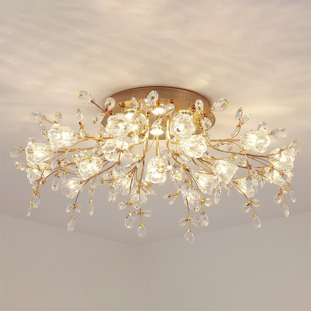 Freyza | Plafonnier encastré doré en cristal – style Art déco pour chambre, couloir et cuisine