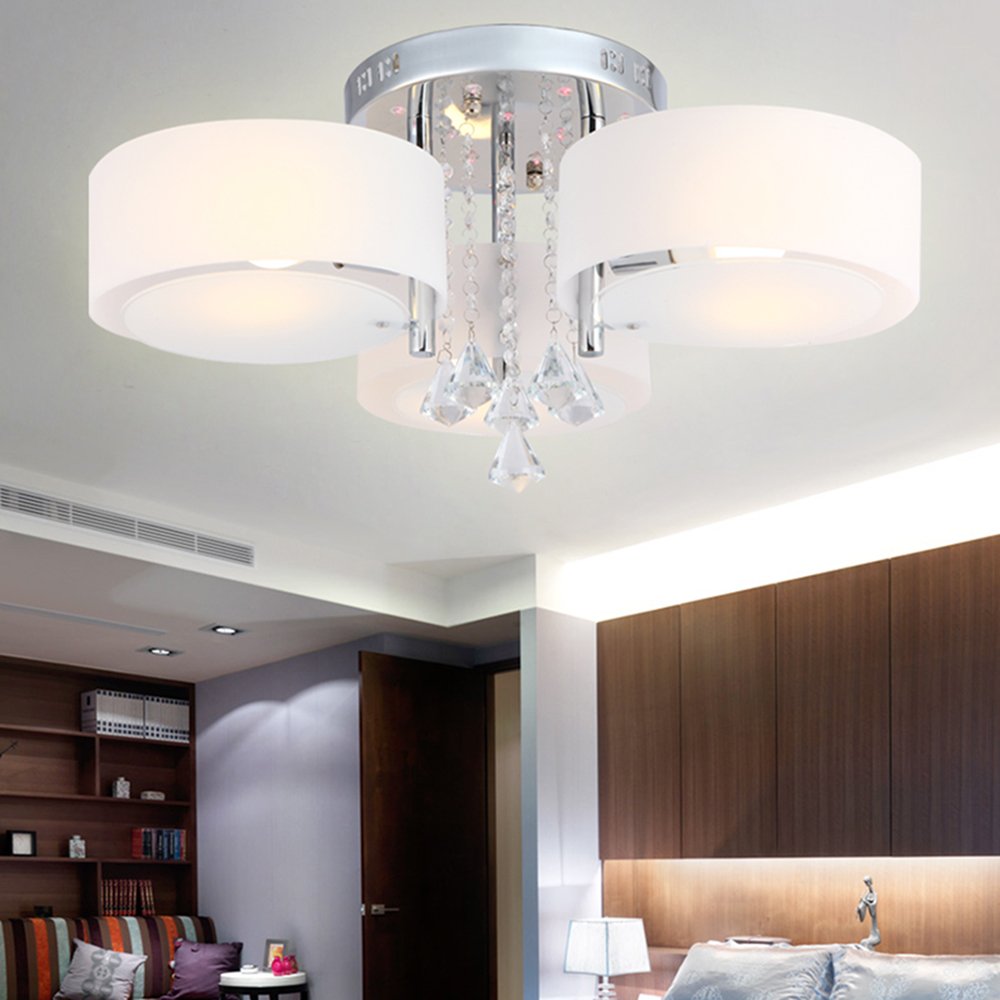 Freyza | Arisha Flush Mount White Glass Flush Mount Ceiling Light – Modern Bedroom Hallway Kitchen
