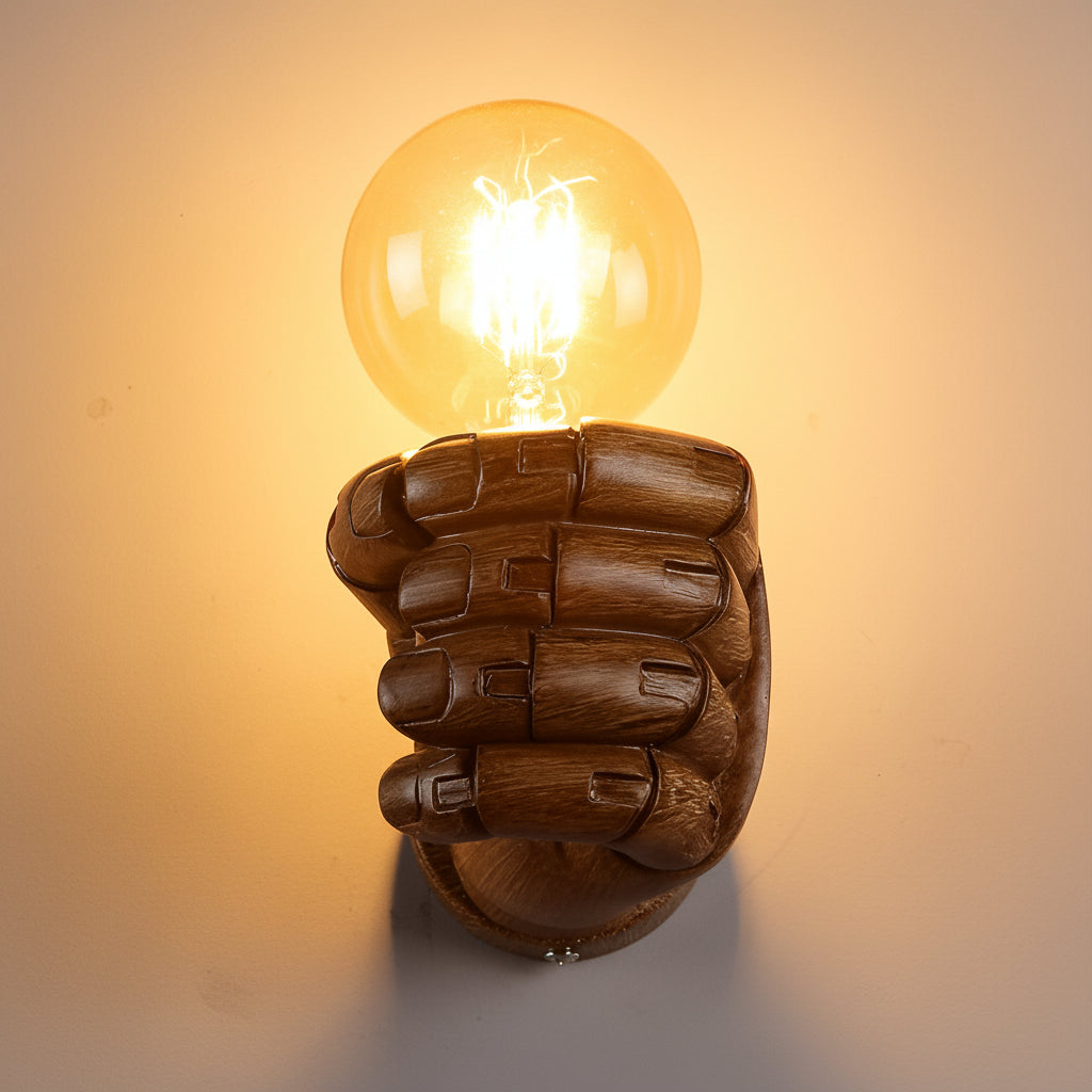 Freyza - Retro Industrial Fist Wall Sconce – Creative Hand-Shaped Art Deco Wall Lamp - E27, Black