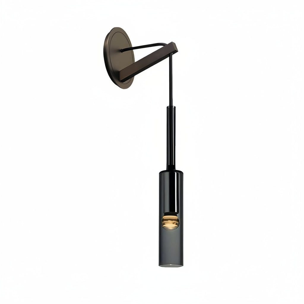 Freyza - Nordic Cylinder Glass Wall Sconce – Brass & Smoke Gray Pendant Wall Light (E14)