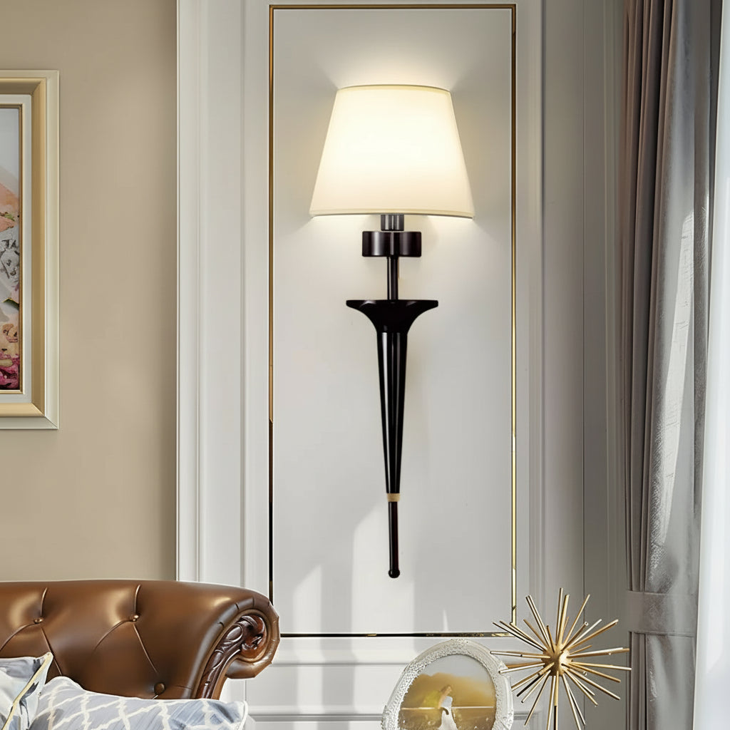 Freyza - LED Wall Sconce Light – Modern American Tall Copper Fabric Shade (66x22cm / 26x8.7in)