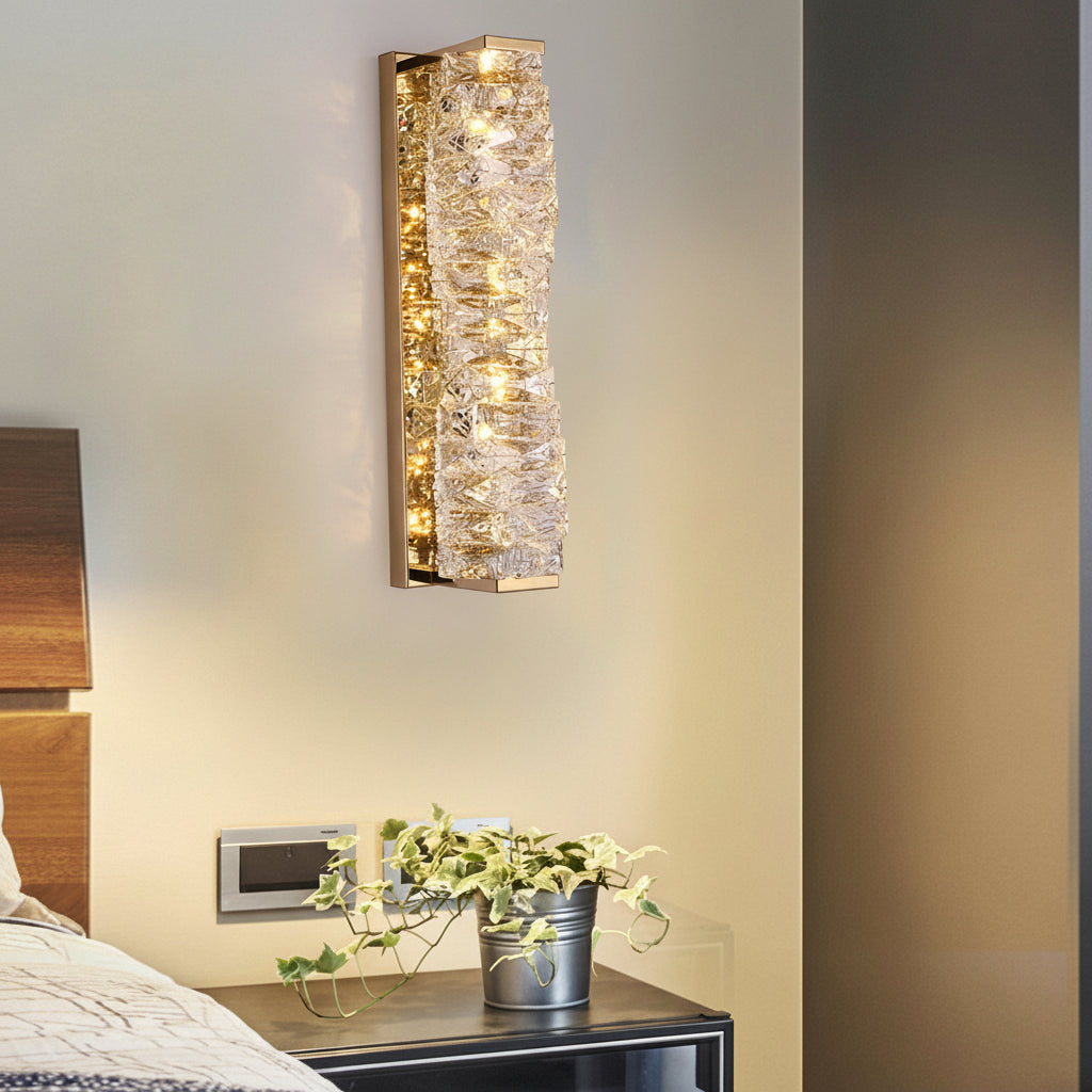 Freyza - Modern Crystal Pillar LED Wall Sconce – Luxury 3-Color Dimmable Wall Light (Gold/Silver)