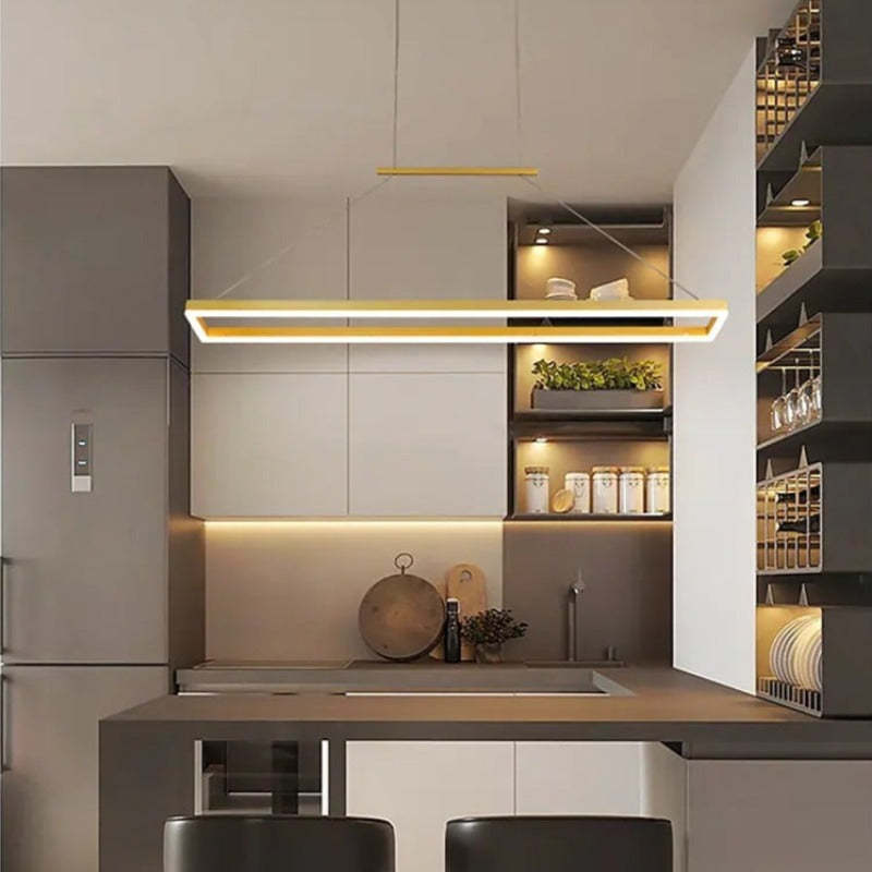 Freyza | Gloen moderne rechteckige goldfarbene Pendelleuchte – moderne Küche und Esszimmer