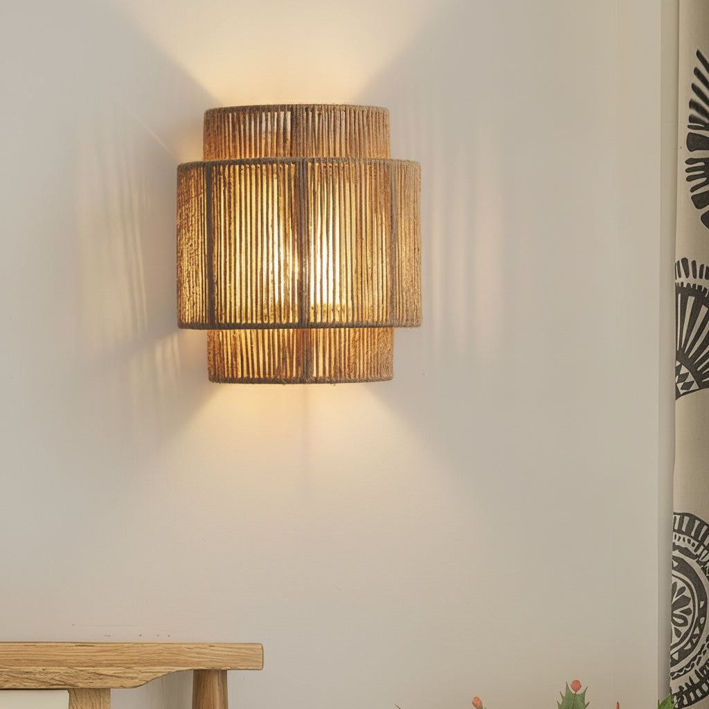 Freyza - LED Wall Sconce Light – Japanese Wabi-Sabi Hemp Rope (25x23cm / 9.8x9in)