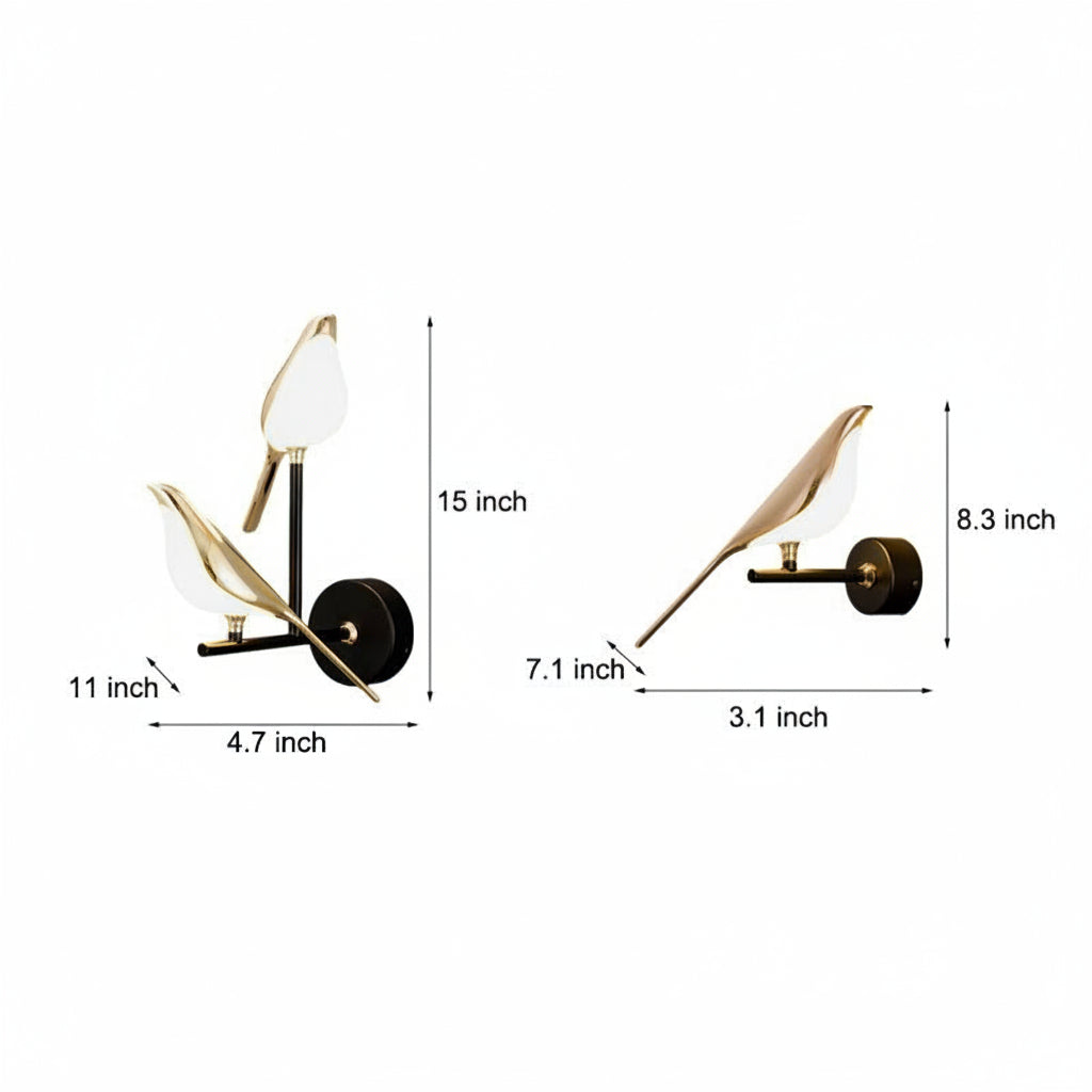 Freyza - Bird Wall Sconce Magpie Shape Adjustable Metal Acrylic LED 21-38cm / 8-15in Art Light