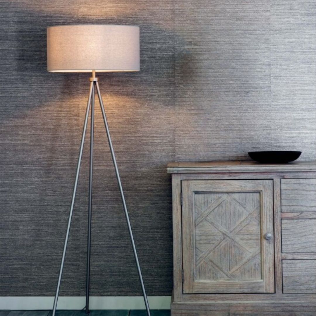Freyza - Tri Matte Nickel Tripod Floor Lamp with Grey Shade