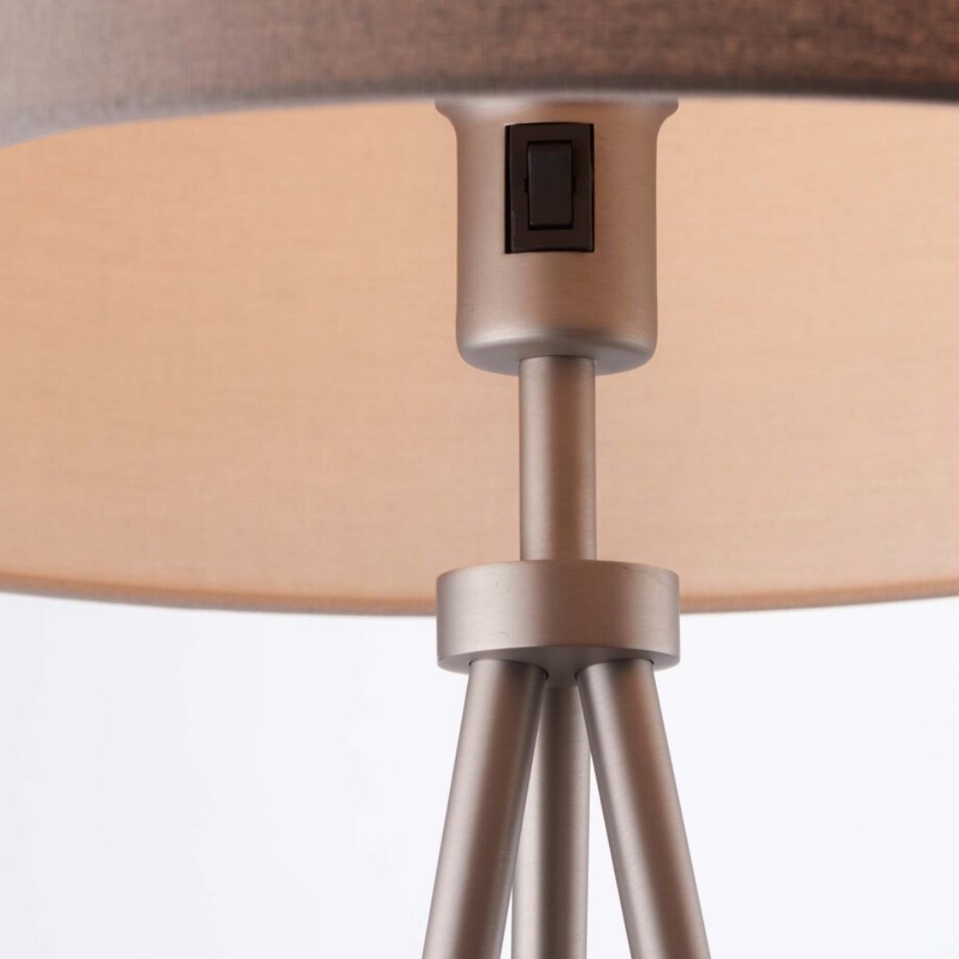 Freyza - Tri Matte Nickel Tripod Floor Lamp with Grey Shade