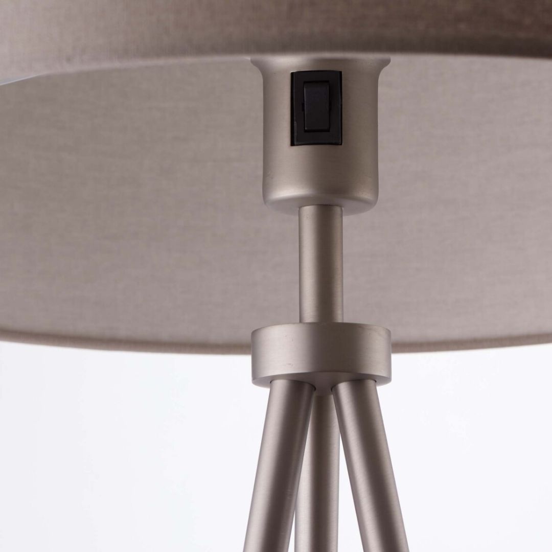 Freyza - Tri Matte Nickel Tripod Floor Lamp with Grey Shade