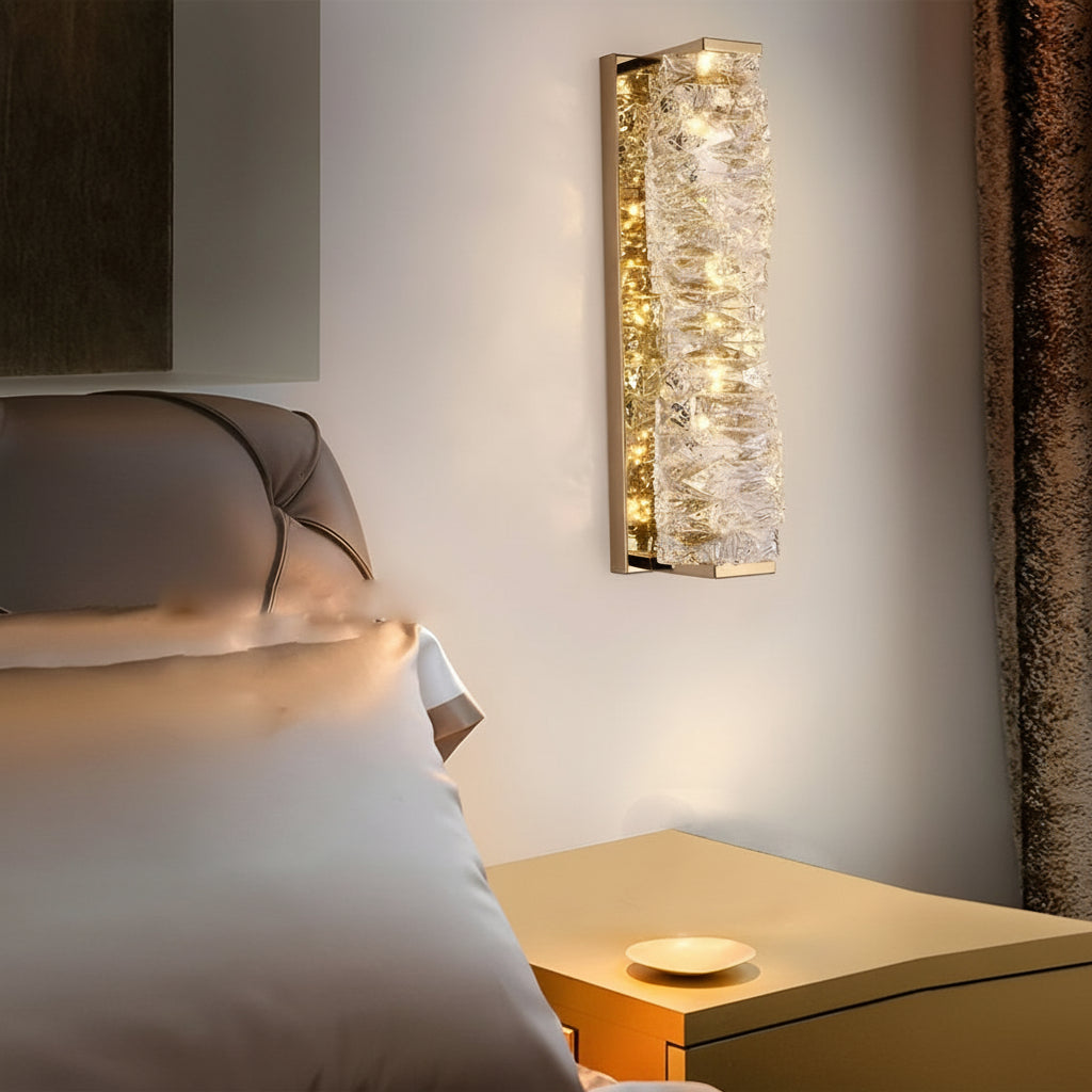 Freyza - Modern Crystal Pillar LED Wall Sconce – Luxury 3-Color Dimmable Wall Light (Gold/Silver)