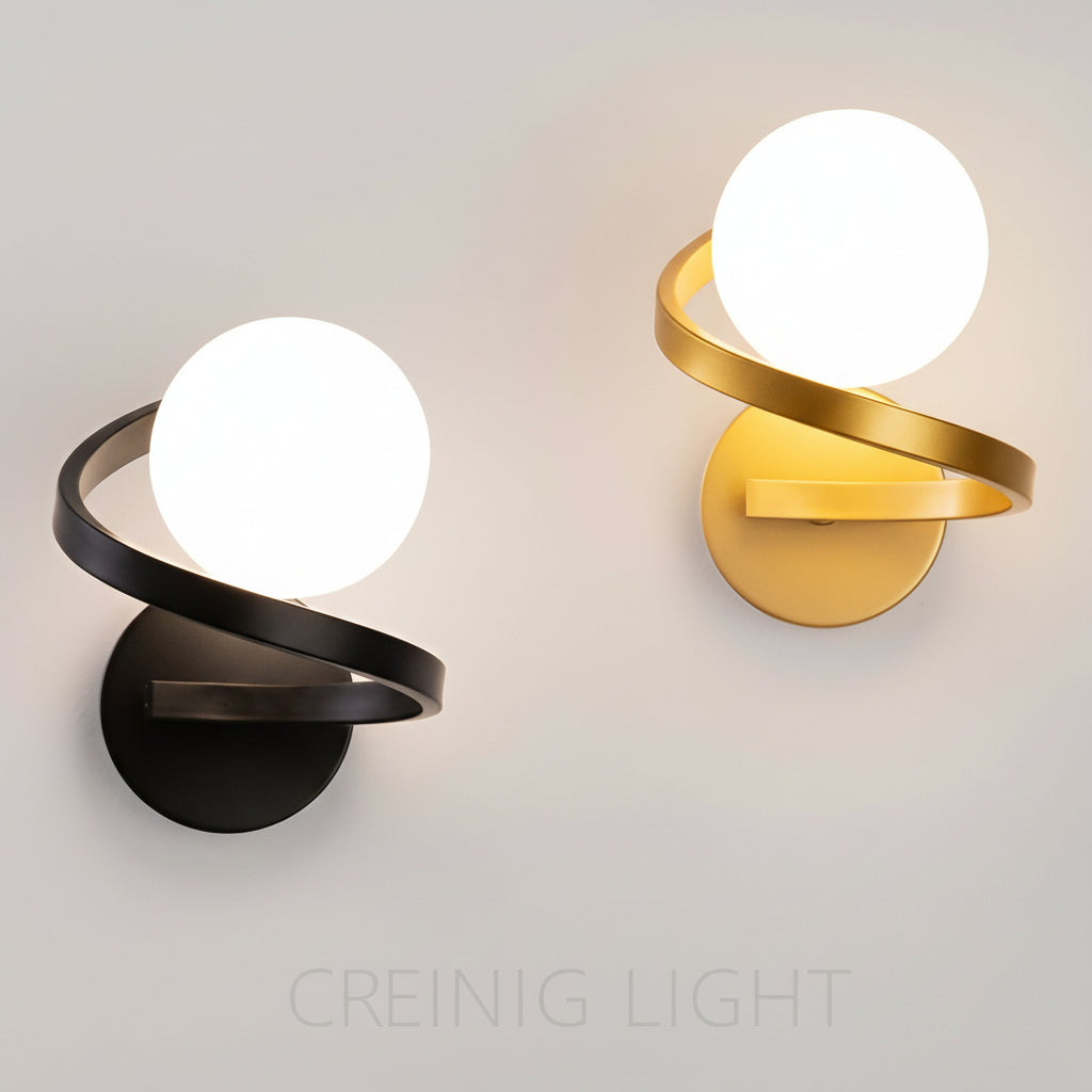 Freyza - Modern Curved Metal Wall Sconce – Creative Electroplated Iron & Glass Wall Lamp (E27, Gold/Black)