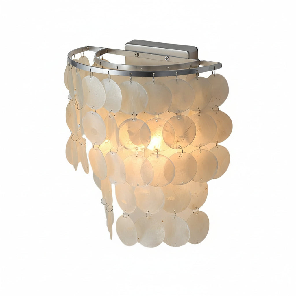 Freyza - Coastal Capiz Shell LED Wall Sconce – Natural Sea Shell Bedside Wall Lamp - Gold/Chrome