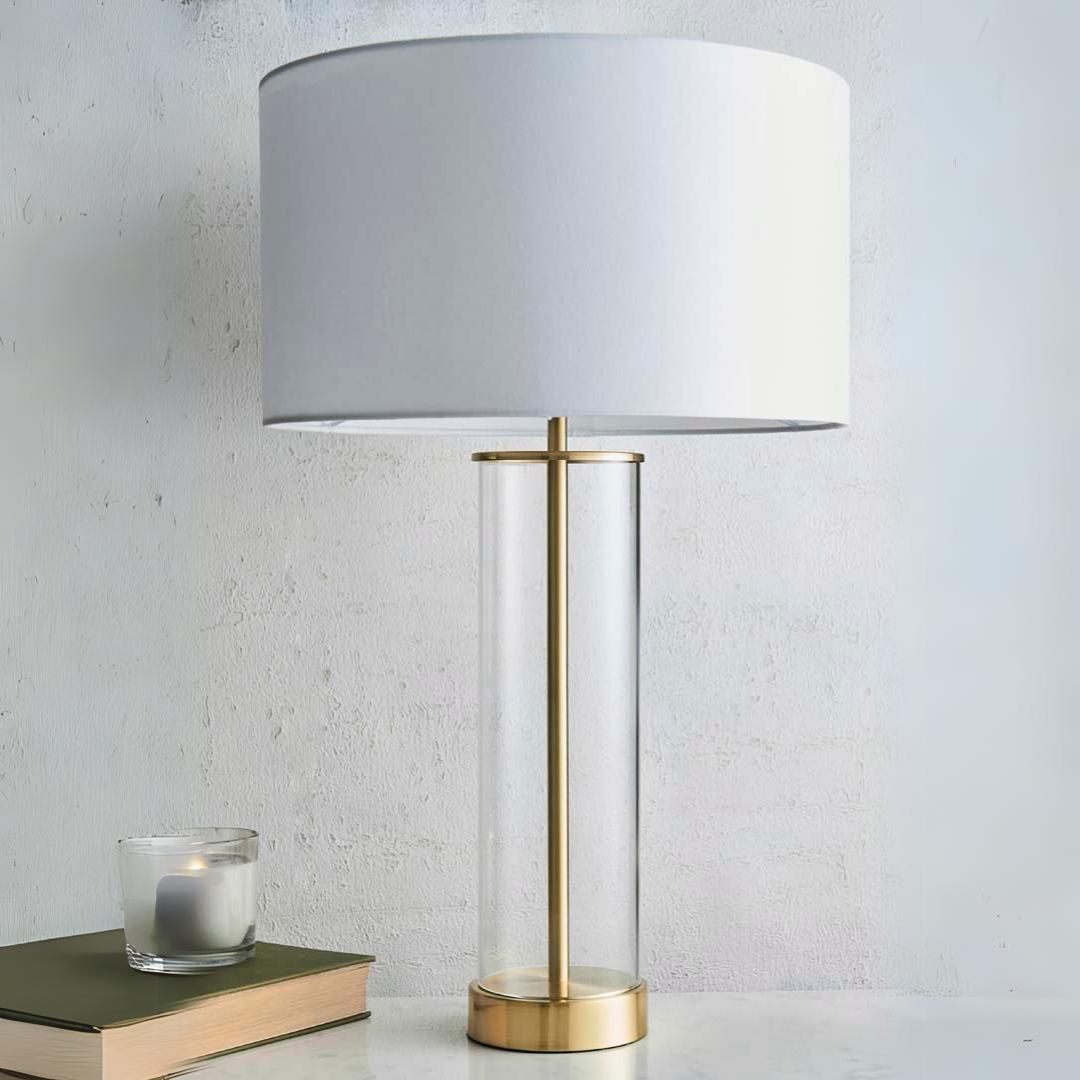 Freyza - Gold & Glass Touch Table Lamp | Dimmable 3-Stage Sensor Light | Elegant Brushed Gold Base with Vintage White Shade