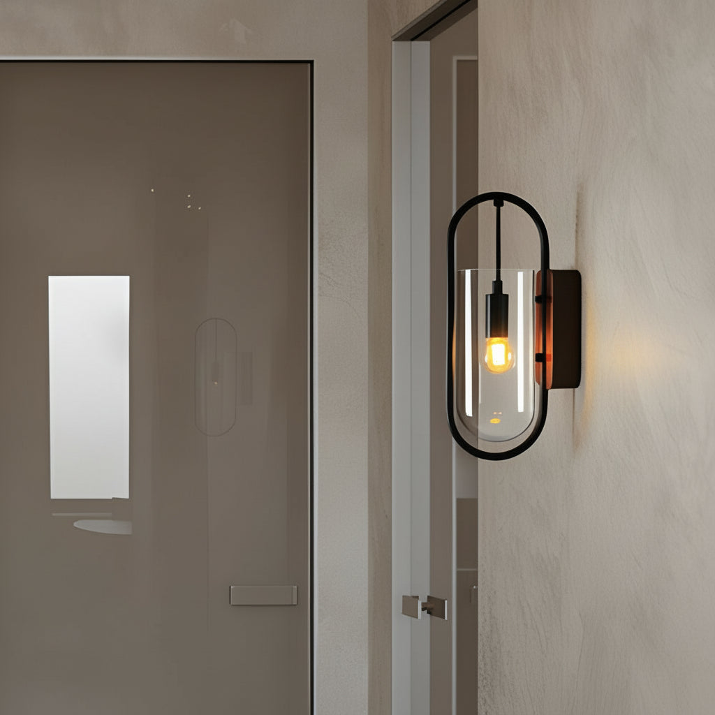 Freyza - LED Wall Sconce Light – Nordic Retro Wood Base Glass Shade (24x15cm / 9.4x5.9in)