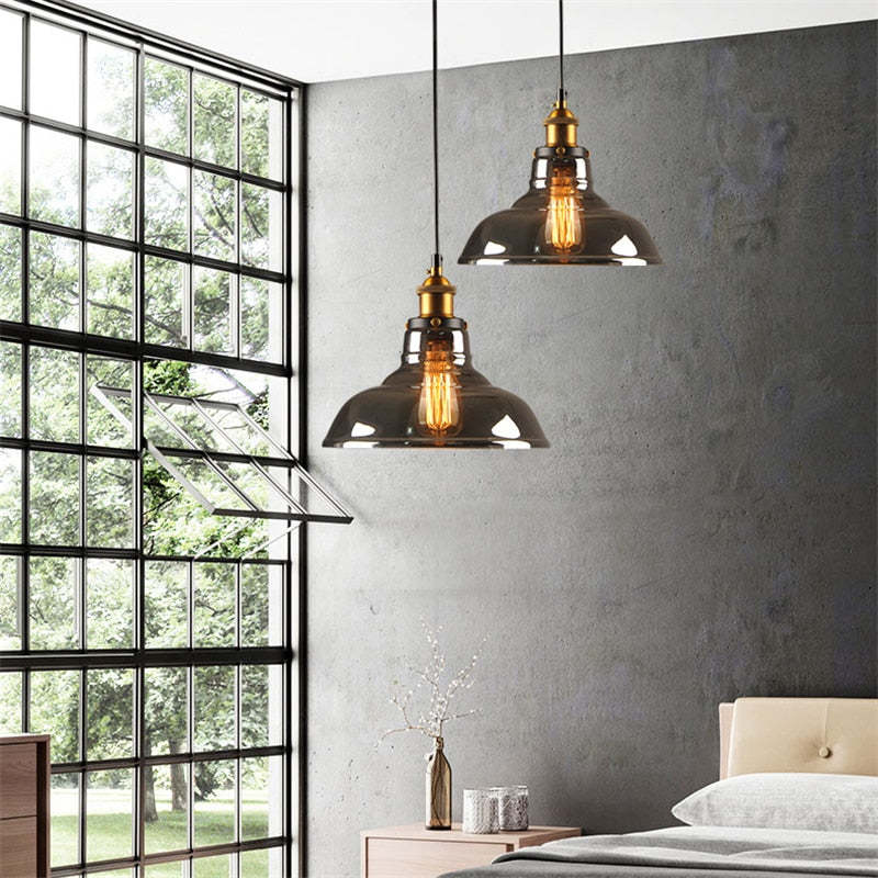 Freyza | June Industrial Glass Glass Pendant Light – Industrial Kitchen Dining Room