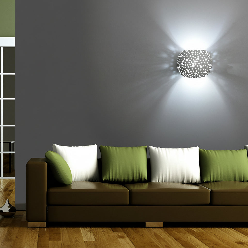Freyza - Nordische Wandleuchte rund hohl Gips Weiß LED 15cm / 6in streichbar Auf/Ab Leuchte