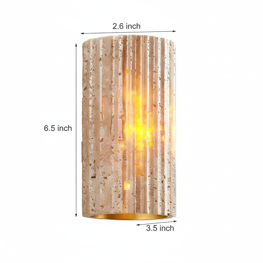 Freyza - LED Wall Sconce Light – Modern Minimalist Natural Travertine Stone (16.5x9cm / 6.5x3.5in)