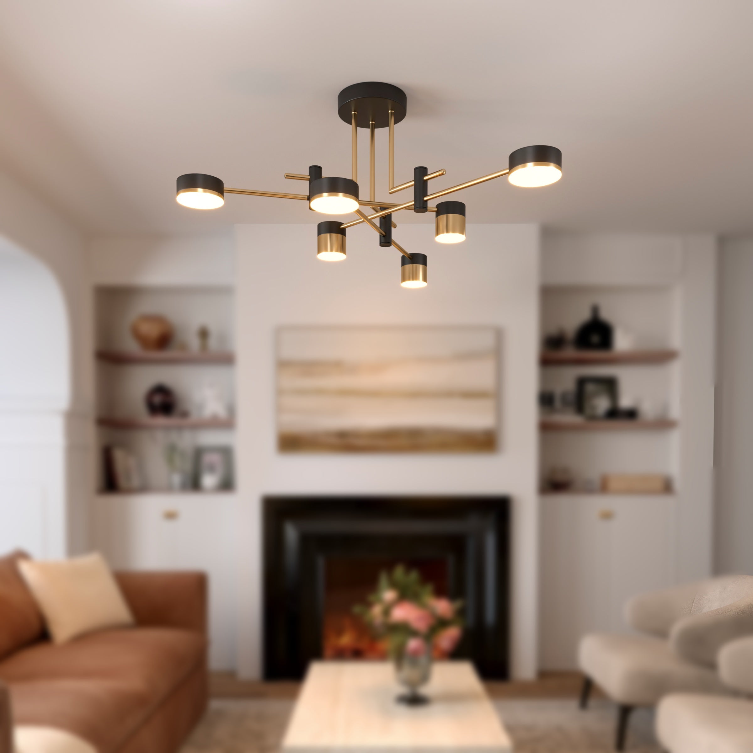 Freyza - Modern Black & Gold LED Ceiling Light | Flush Mount Fixture with 3 Colour Temperatures