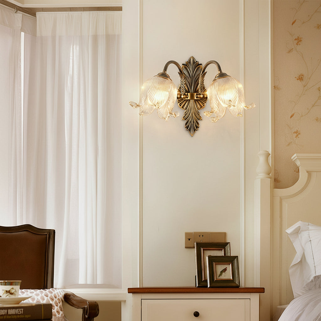 Freyza - Vintage Brass Wall Sconce – American Retro Glass LED E14 - Full Spectrum & 29-30cm