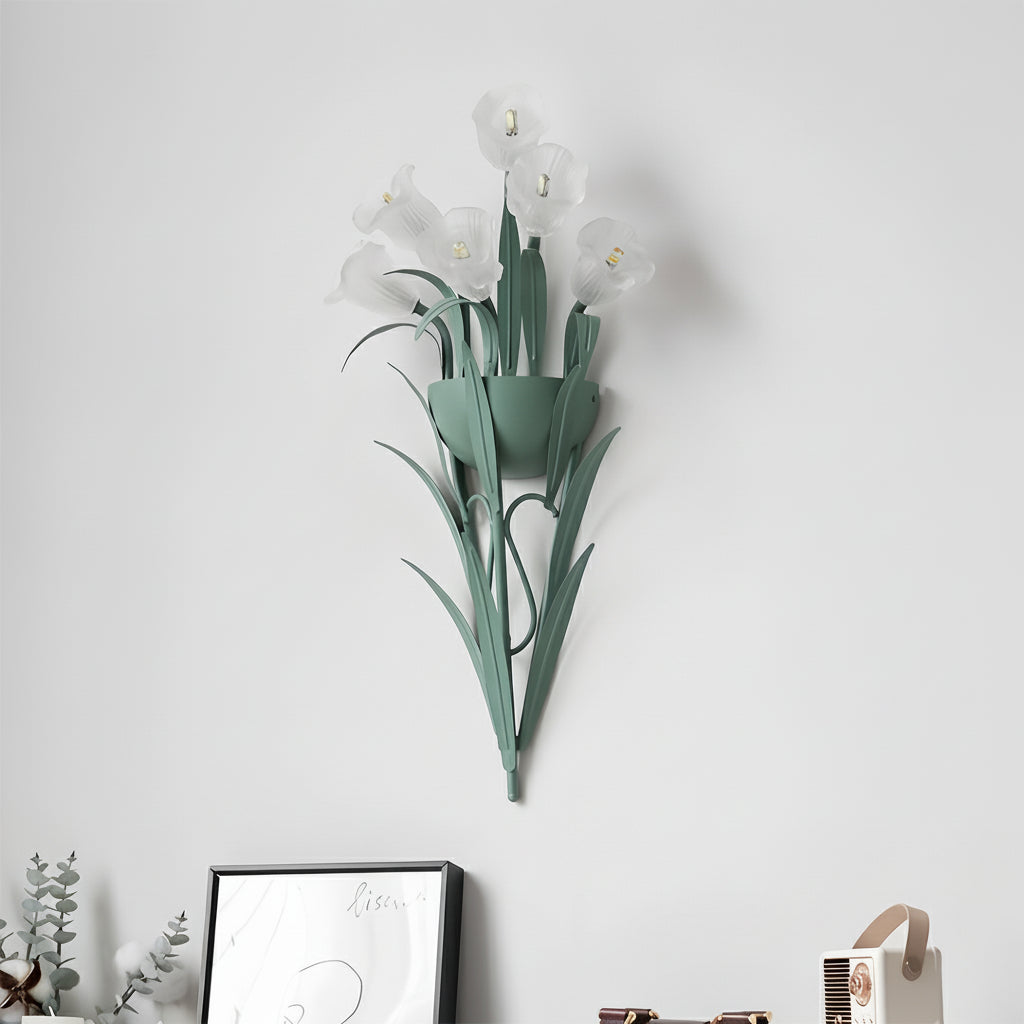 Freyza - LED Wall Sconce Light – Art Deco French Floral Green Glass (58x30cm / 22.8x11.8in)