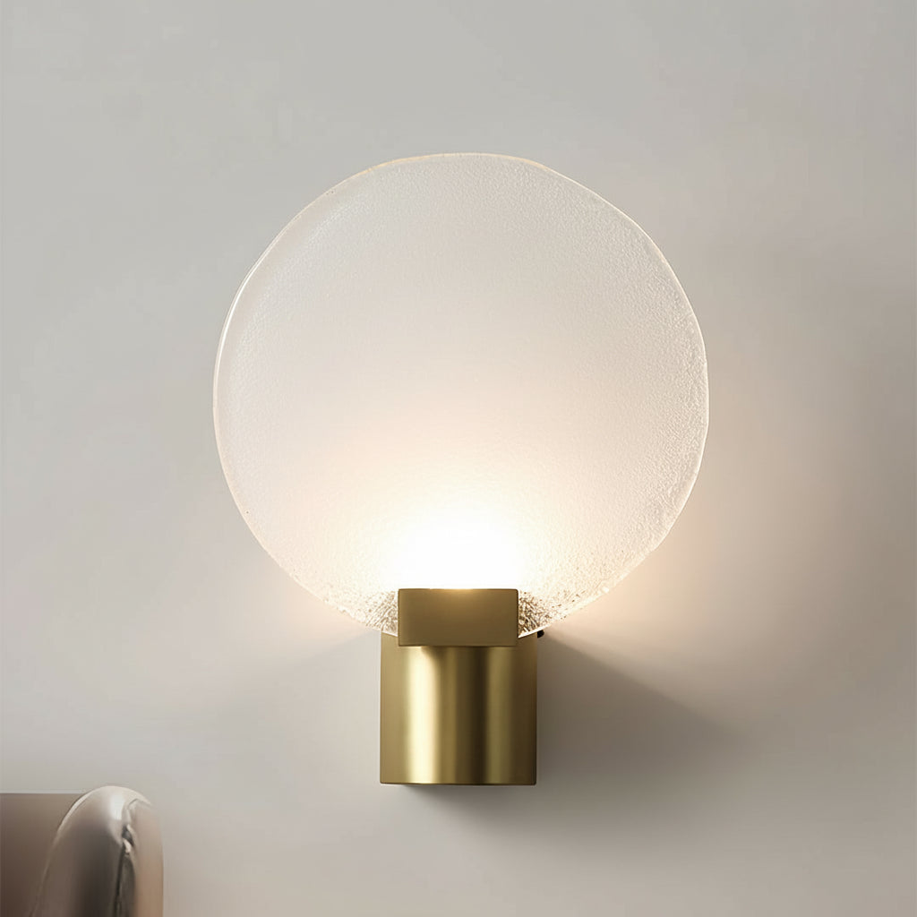 Freyza - LED Wall Sconce Light – Round Minimalist Glass Gold Metal (25cm / 9.8in)