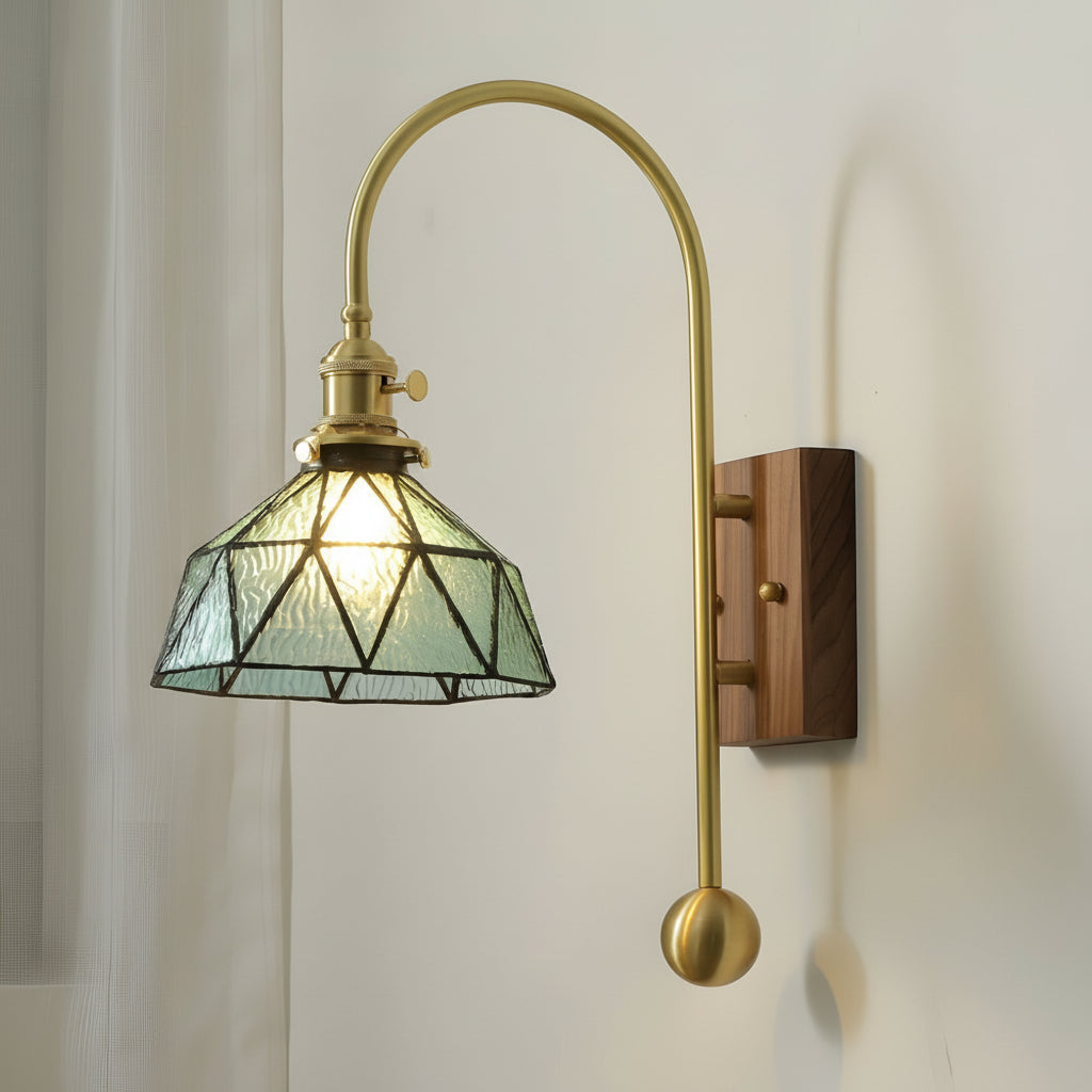 Freyza - LED Wall Sconce Light – Retro Industrial High Arm Brass Glass (30x15cm / 11.8x5.9in)