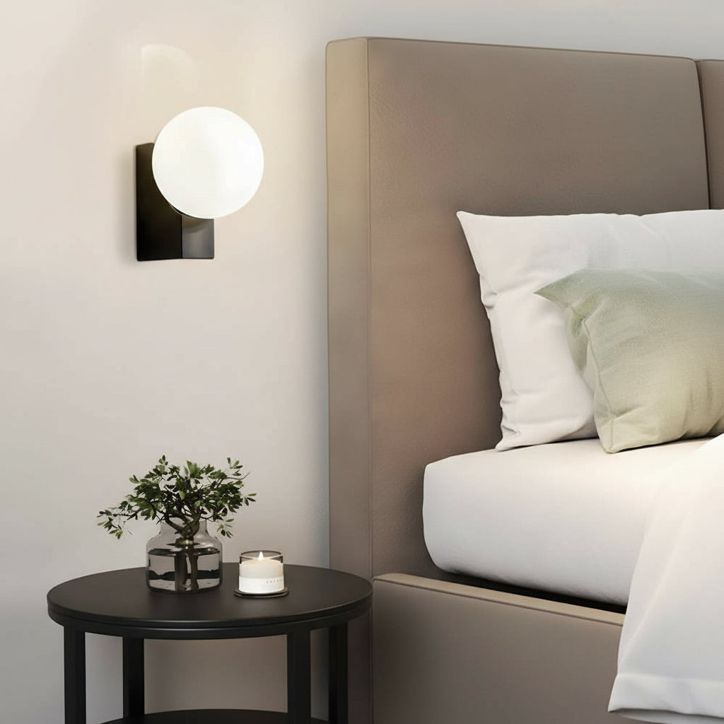 Freyza - LED Wall Sconce Light – Cream White Glass Ball Minimalist Globe (25x15cm / 9.8x5.9in)