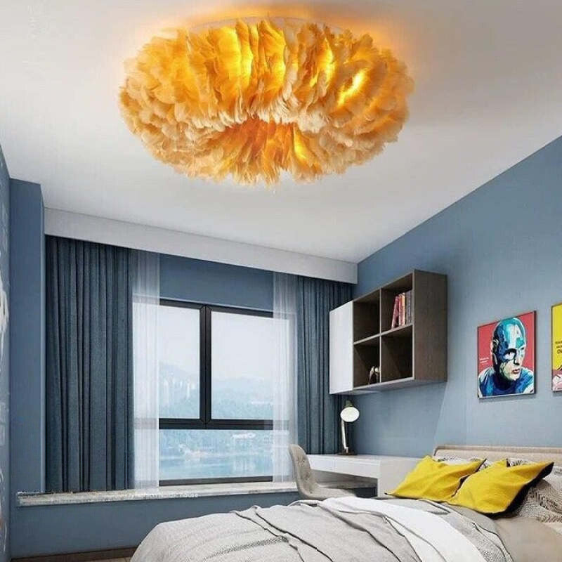 Freyza | Moore Swan Feather Flush-Mount-Deckenleuchte – Schlafzimmer, Flur, Küche