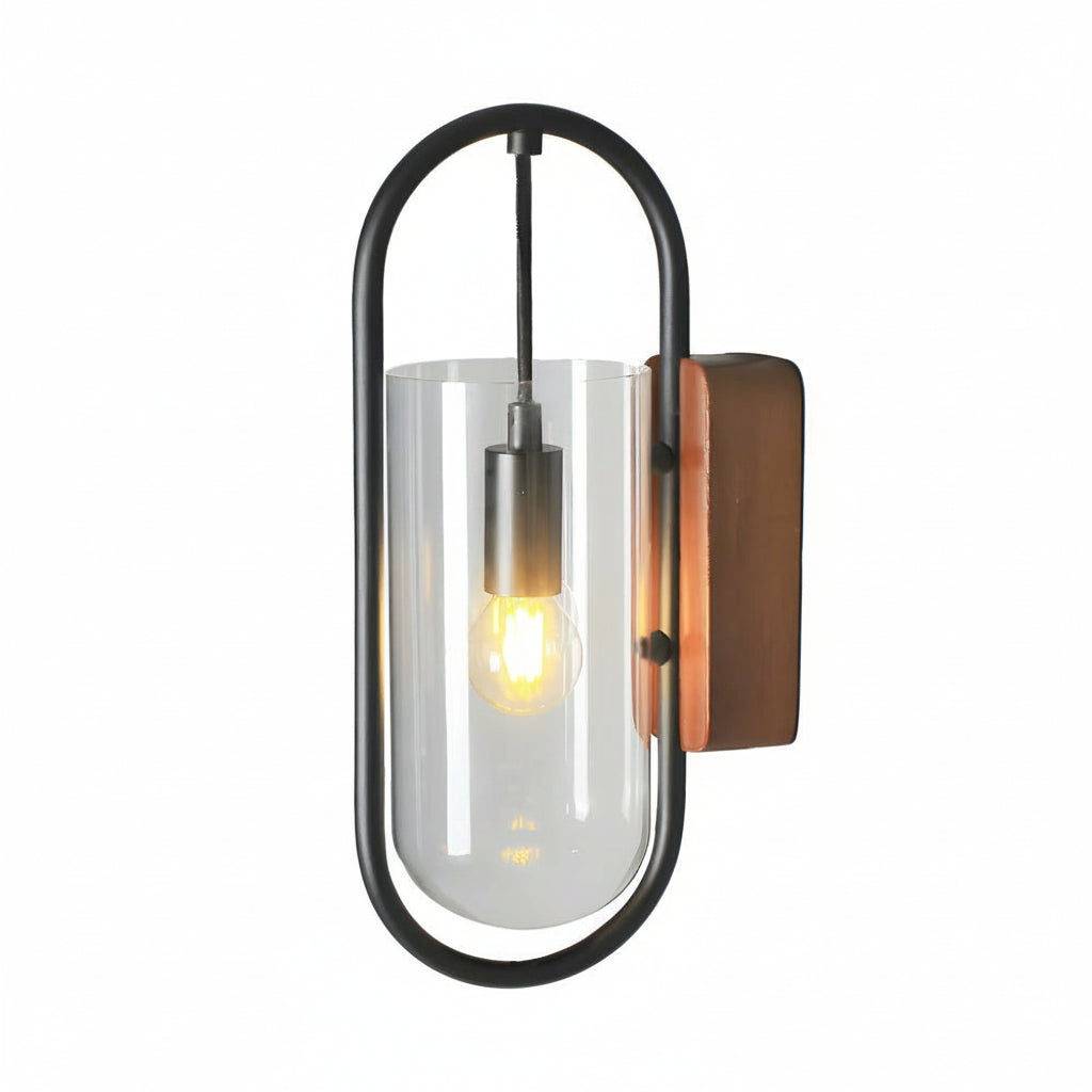 Freyza - LED Wall Sconce Light – Nordic Retro Wood Base Glass Shade (24x15cm / 9.4x5.9in)